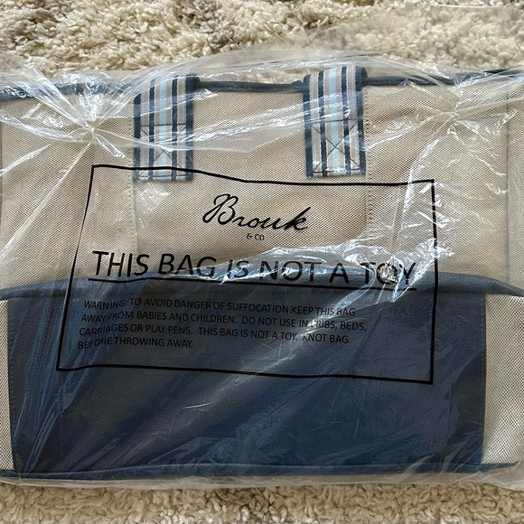 Cream Navy Blue Striped Everyday Canvas Tote Bag - Picture 4 of 7